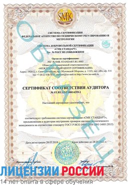 Образец сертификата соответствия аудитора №ST.RU.EXP.00014299-1 Прохладный Сертификат ISO 14001